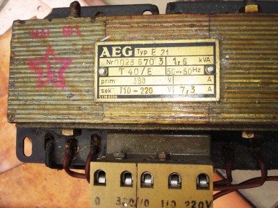 Однофазный трансформатор AEG 380/110/220В 1,6 кВт. 80р.